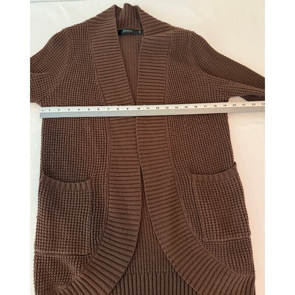 Zesica‎ Women's M Boho Longline Open Round Hem Waffle Knit Brown Sweater Staple - Picture 6 of 9